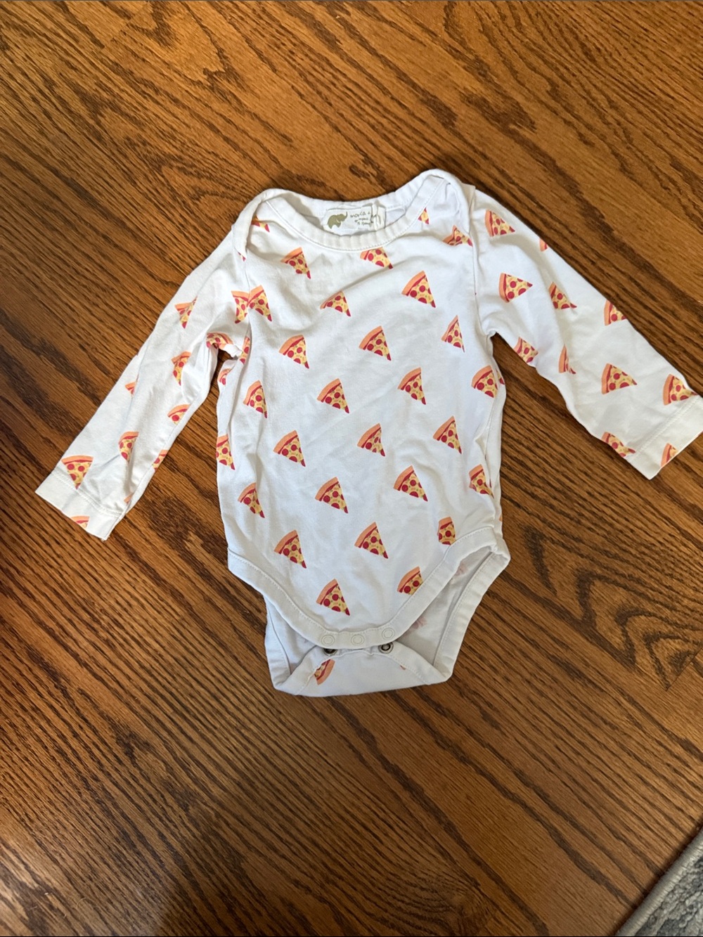 Baby White Long-Sleeve One-Piece with Pizza Print